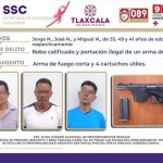 La SSC detiene en Chiautempan a tres personas y asegura un arma de fuego
