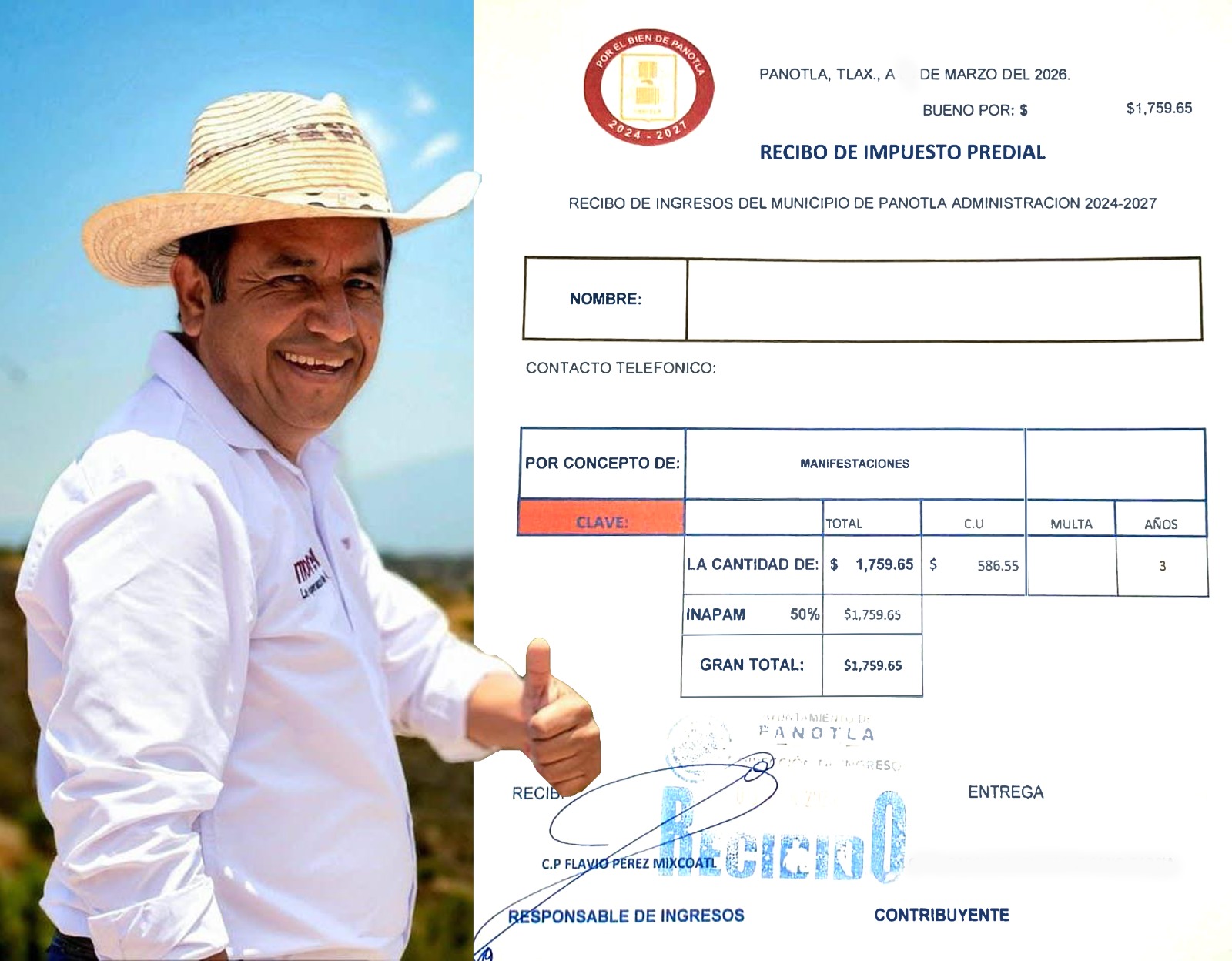 Advierten ciudadanos de Panotla de posibles desfalcos del alcalde en cobros de predial