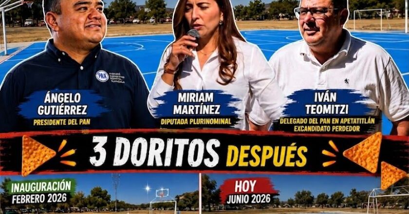 ¿Pintura de mala calidad? En solo cuatro meses, la cancha que presumió el PAN en Apetatitlán ya luce destrozada